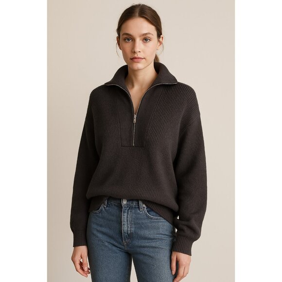 Elie Tahari Knit grey 1/4 zip Pullover cropped Sweater XLarge - Picture 1 of 12